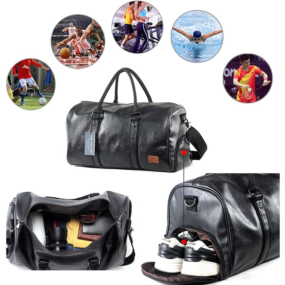Weekender Oversized Travel Duffel Bag With Shoe Pouch, Leather Carry On Bag - Picture 5 of 5